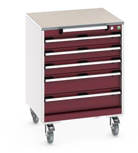 40402148.** cubio mobile cabinet with 5 drawers & lino worktop. WxDxH: 650x650x790mm. RAL 7035/5010 or selected